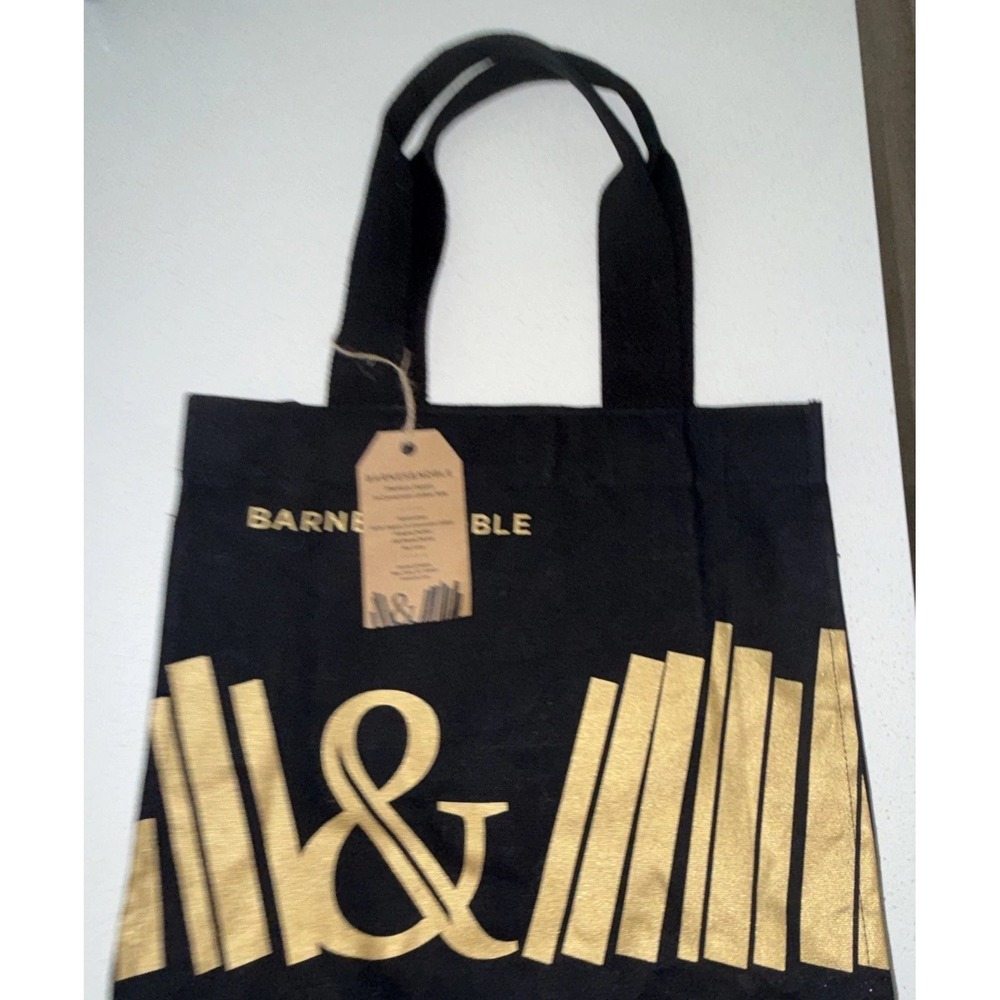 Barnes and Noble Canvas Heavy Duty Tote Bag New With Tags Black And Gold
